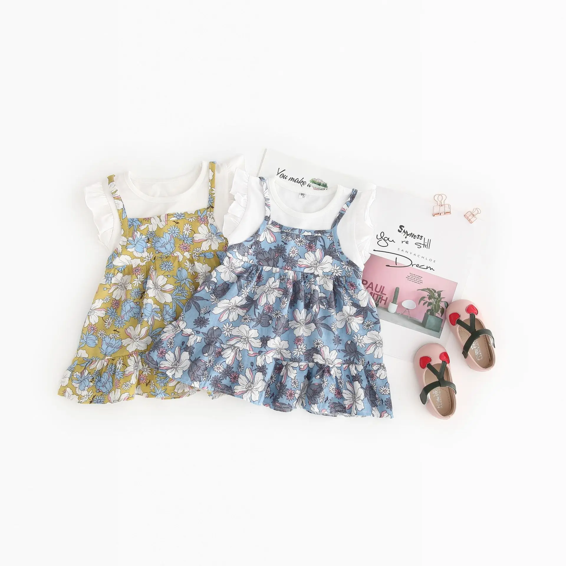 

2021 New Prodcts Kids Baby Girls Summer Short Sleeve Dress New Style Baby Girls Floral Dress, White