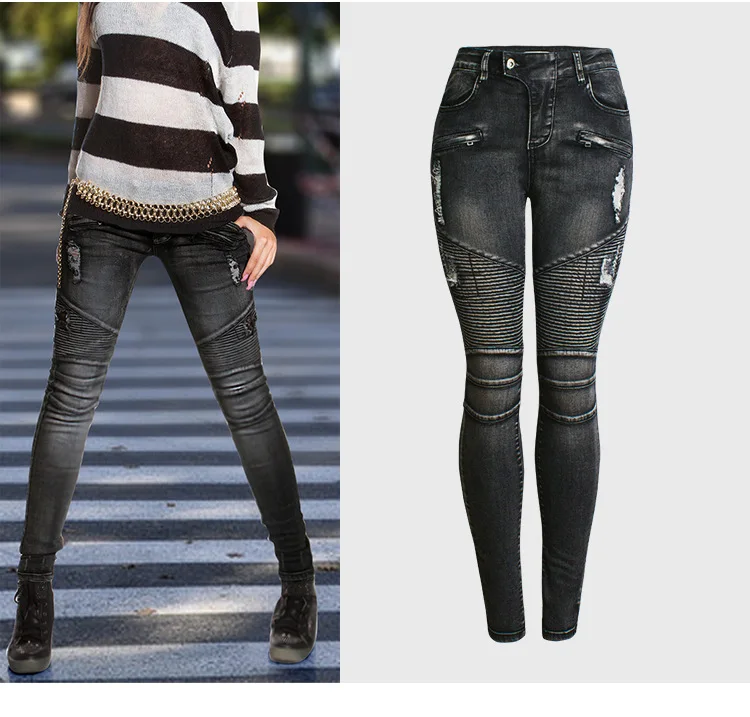 

Ripped Slim Jeans European and American Women's Stretch Women's Jeans Pencil