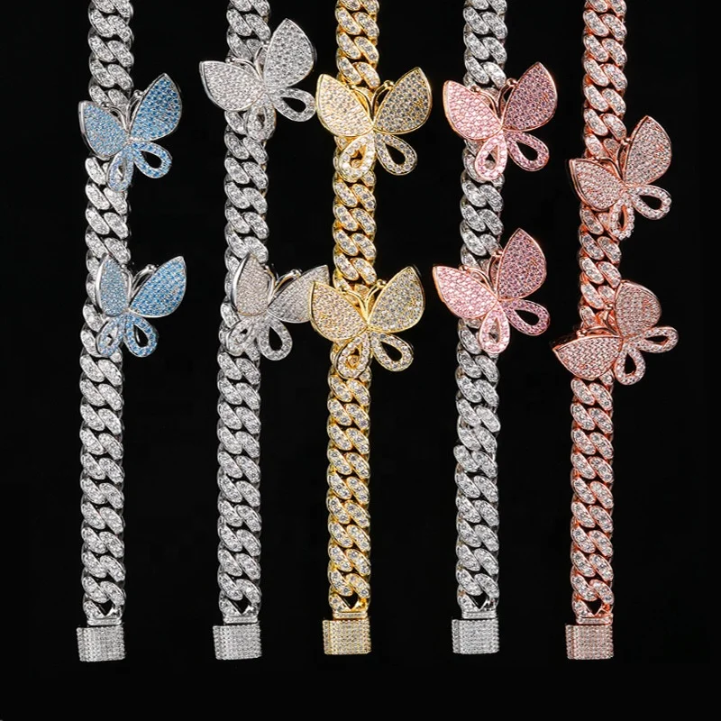

Hip Hop Charm Jewelry 7 inch 8 inch 9 inch Custom Iced Out Butterfly Tennis Anklet Cuban Link Bracelet, Customzied
