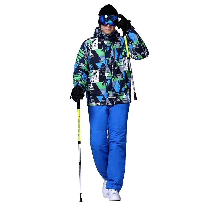 

wholesale ski clothes sports wear fleece inside crane sport snow windbreaker ski-wear ski equipment set, Blue-green,blue-orange