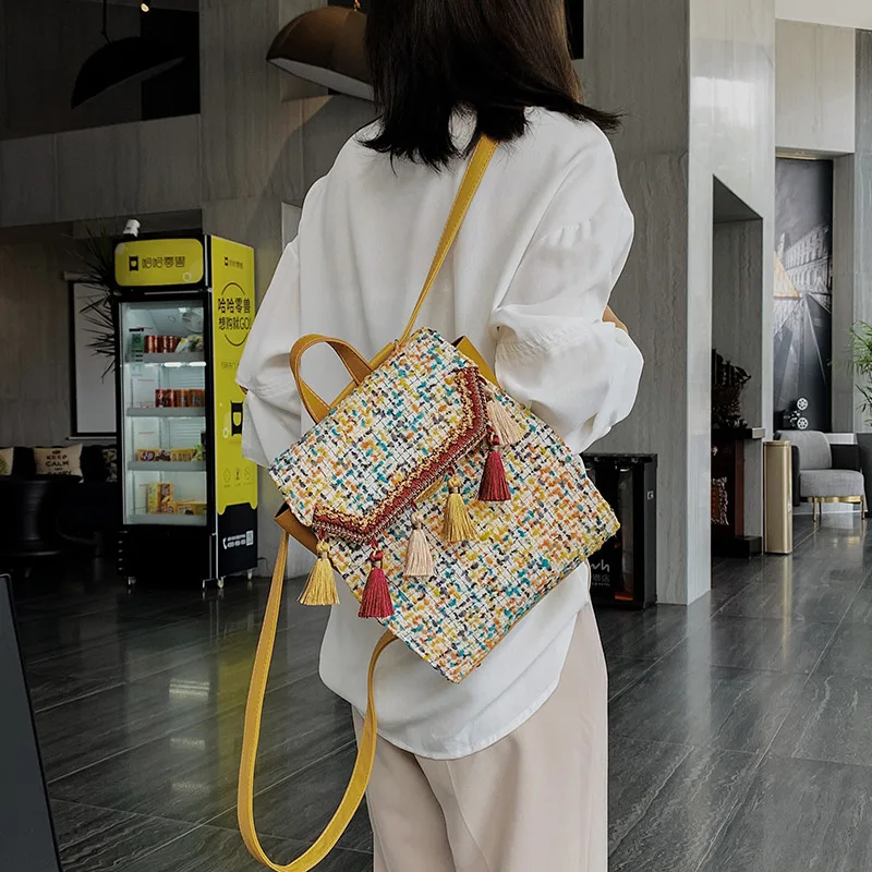 

Women Hand Bags Spring And Summer New Woolen Tassel Double Shoulder Bag Leisure Backpacks For Girls Style