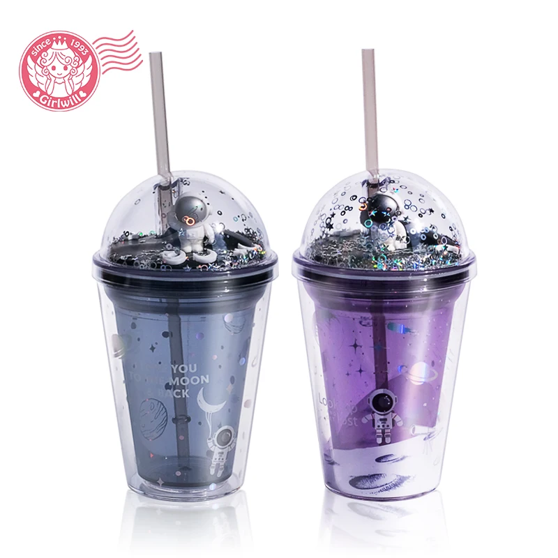 

Girlwill Insulated Double Wall Plastic Tumbler Cups With Lids And Straws Mugs Custom Logo Supports Sublimation & Silkscreen PS, Gray & dark blue