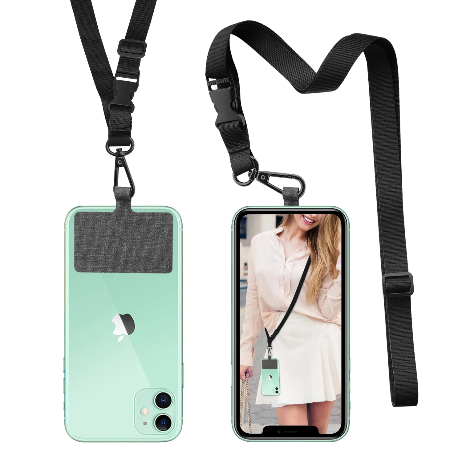 

Universal Logo Service Shoulder Neck Wearing Mobile Phone Lanyard, Length Adjustable Cell Phone Lanyard, Black, grey, purple