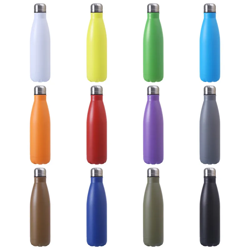 

750ml leakproof cola shaped stainless steel double wall sport water bottle, Silver , red, green, black etc
