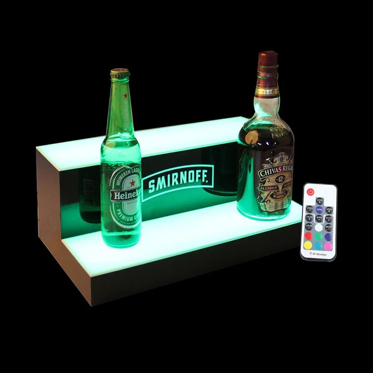 Manufacturer 2-tier Acrylic LED Liquor Bottle Display Shelf Rack with 12V Power Plugs