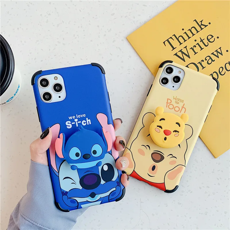 

free shipping stitch winniethepooh kickstand Case For iphone 12 Mini 12promax 11 XS X Soft silicone Cover, Colorful