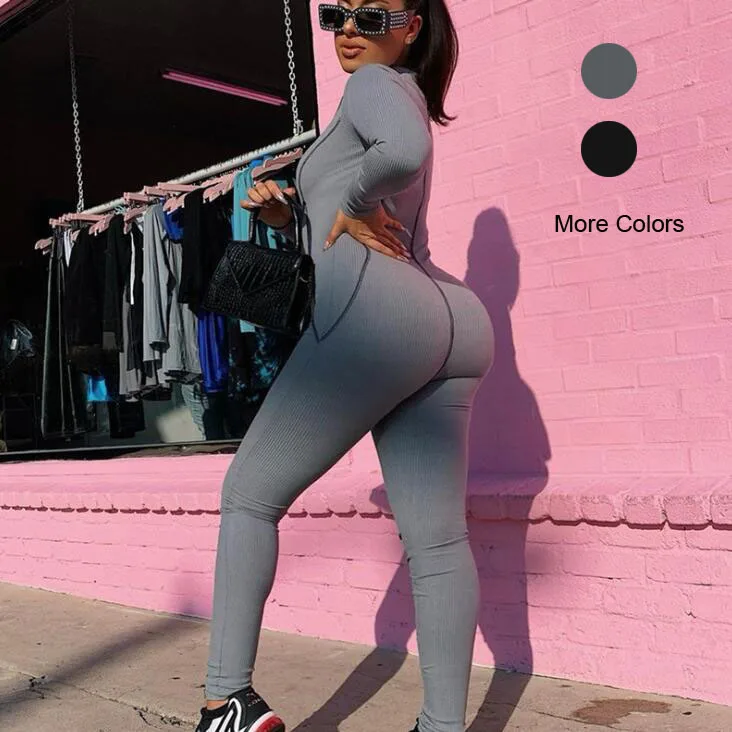 

Wholesale Unique Fashion Winter Sexy Women Knitted Thread Bodysuit Solid Color Long Sleeve Fitness Yoga Leggings Suit, As pictures