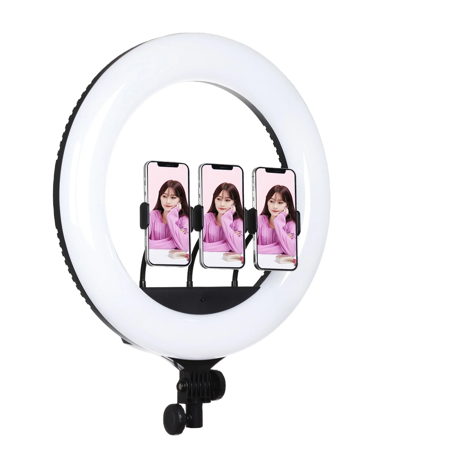 

PULUZ 18 inch 3 Phone Clamps Ring Light Led Lamp With Remote Control, Black