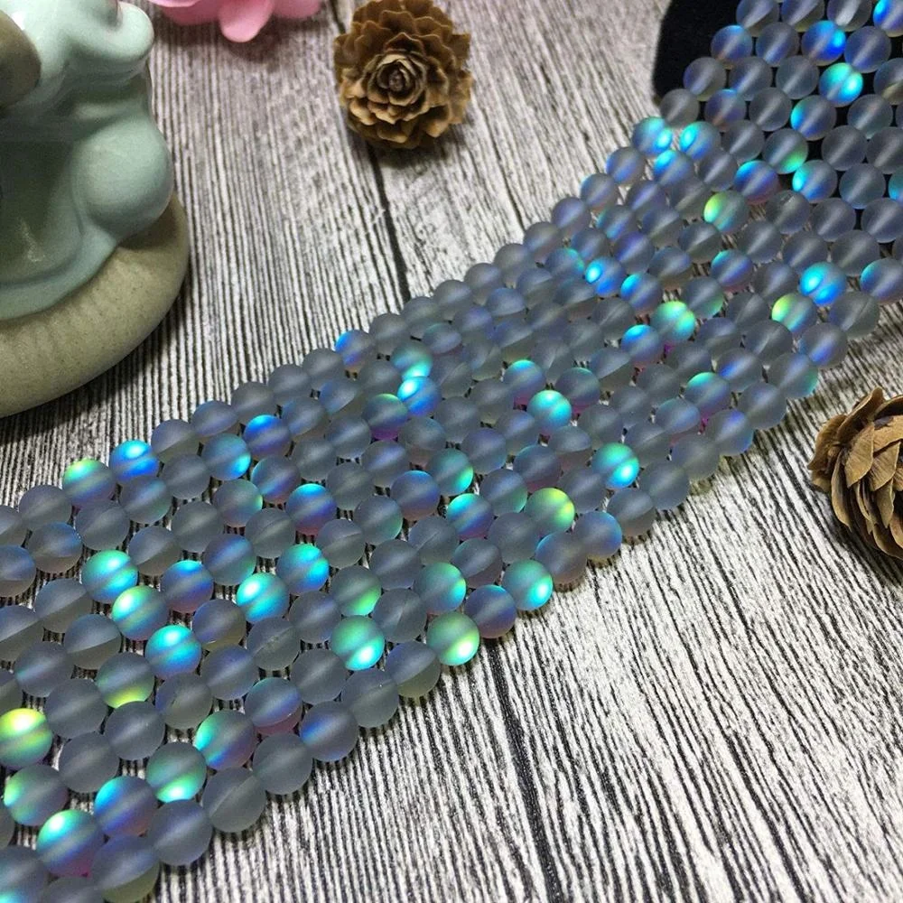 

10mm Gray Gleamy Rainbow Moonstone Round Gems Loose Beads, Mutilcolor