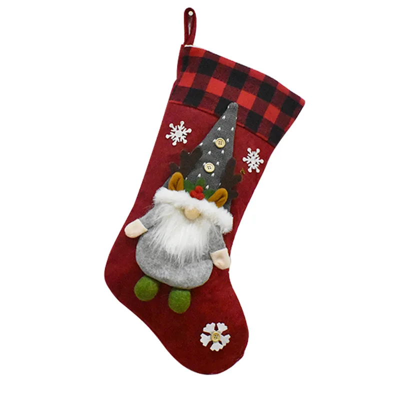 

2021 new Christmas ornaments plaid socks head faceless doll three-dimensional old man Christmas socks Christmas gift bag