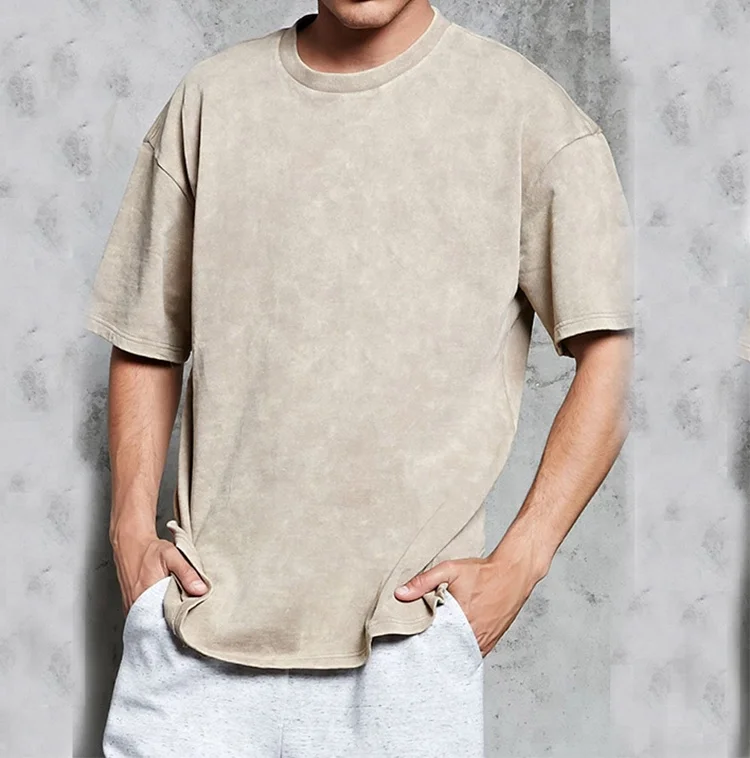 

wholesales high quality Men Blank Plain Acid Wash Distressed Knit Tee Oversized T Shirt