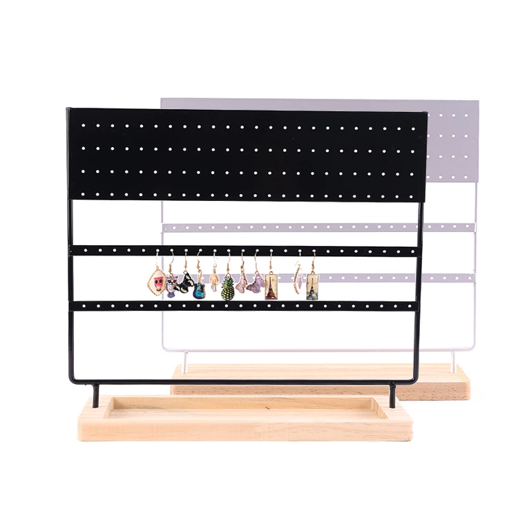 

Earring Stand Display Rack 3-tier Ear Stud Holder Jewelry Organizer Ear Studs Earring Holder 144 Holes With Wood Base, Black, white