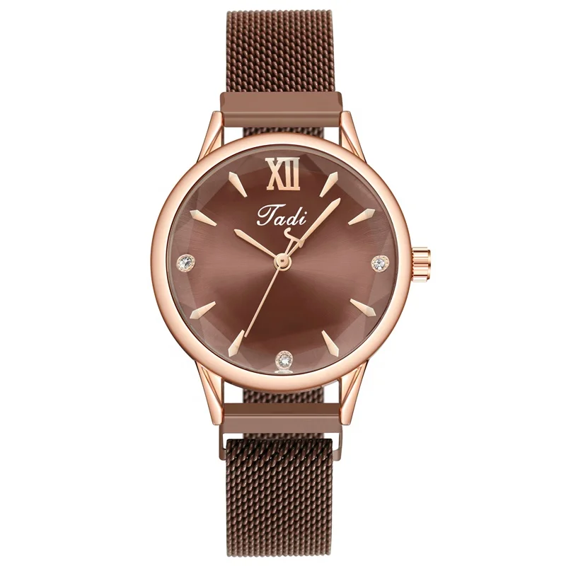 

TADI Brand Milanese Magnetic Strap Roman Numerals Display Hexagonal Glass Women's Quartz Watch, As picture