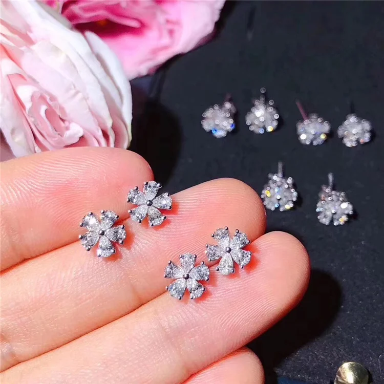 

Fashion Jewelry Factory Wholesale Price KYED0355 CZ Earrings Platinum Plated 3A Zircon Flower shape Earring for Women