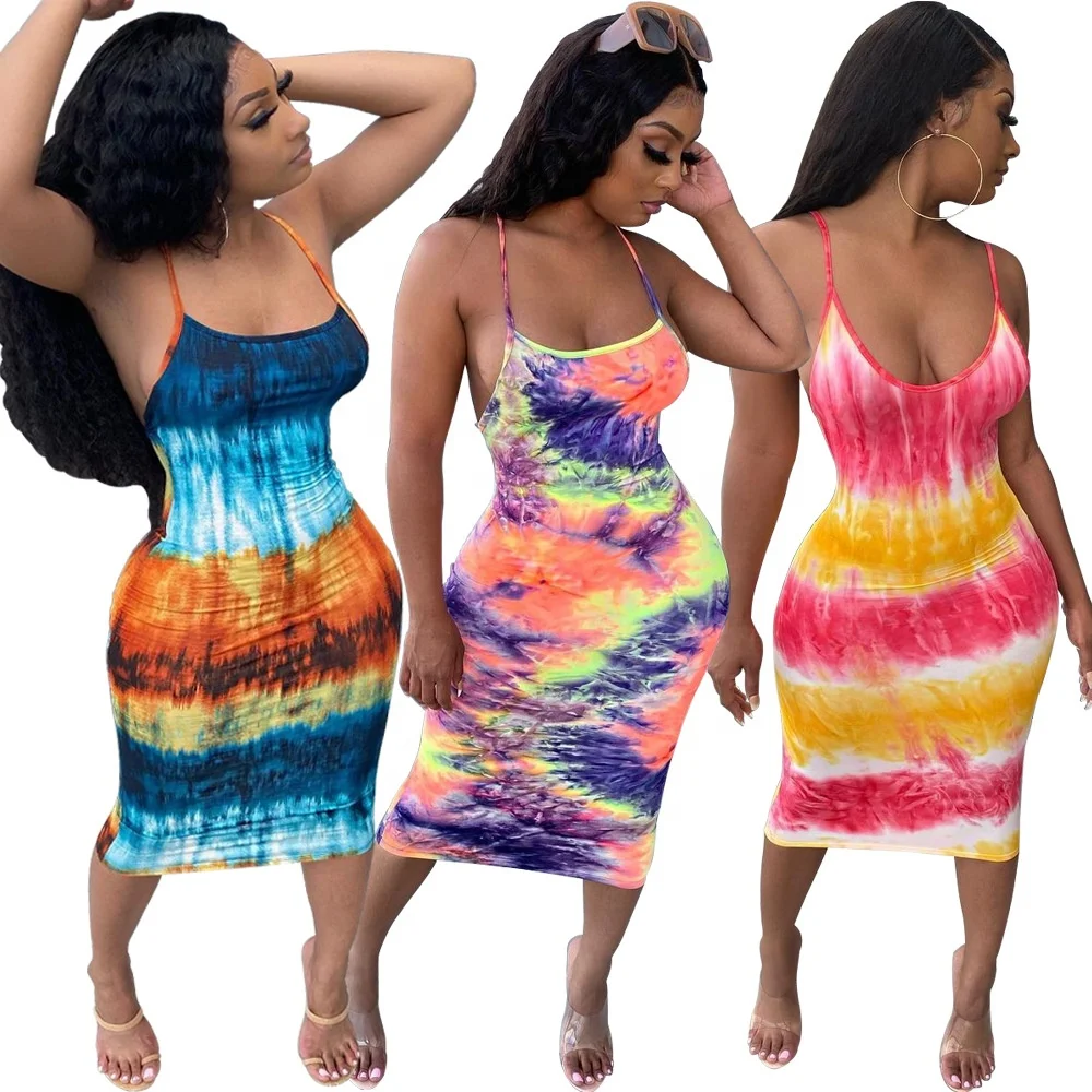 

MT109-2065 Wholesale fashion sexy women's summer tie-dye halter backless casual dress women clothing dresses