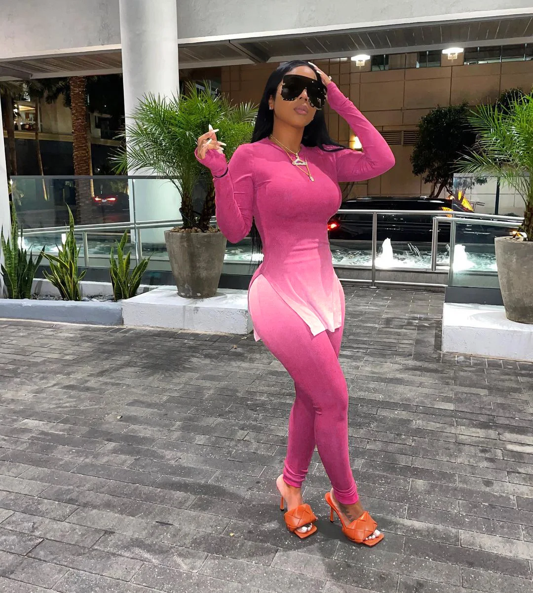 

X202 new arrivals 2021 long sleeve leisure wear women sets two piece