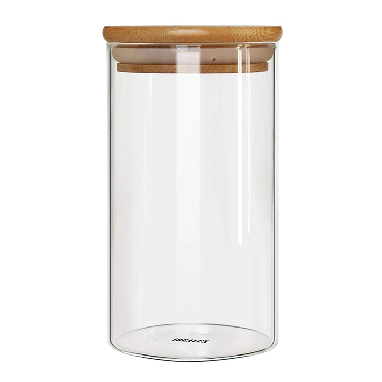 

1400ml Large Airtight Glass Jar Glass Canister Set with Airtight Bamboo Lids, Clear