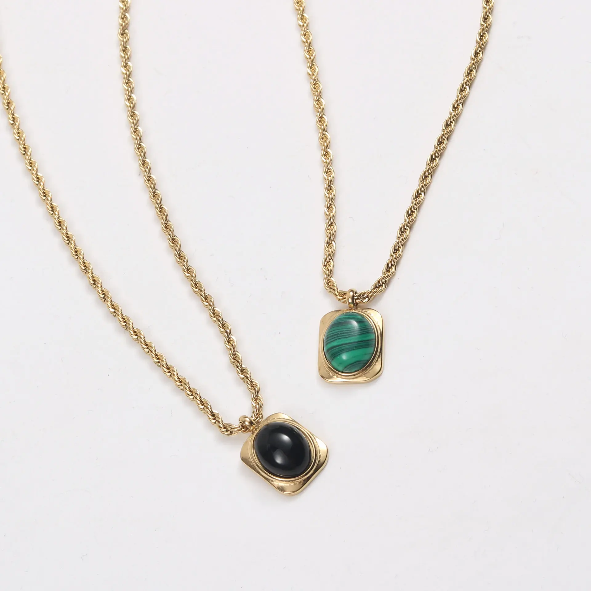 

Joolim 18K Gold Plated Oval Black Agate Turquoise Pendant Necklace Stainless Steel Tarnish Free Jewelry