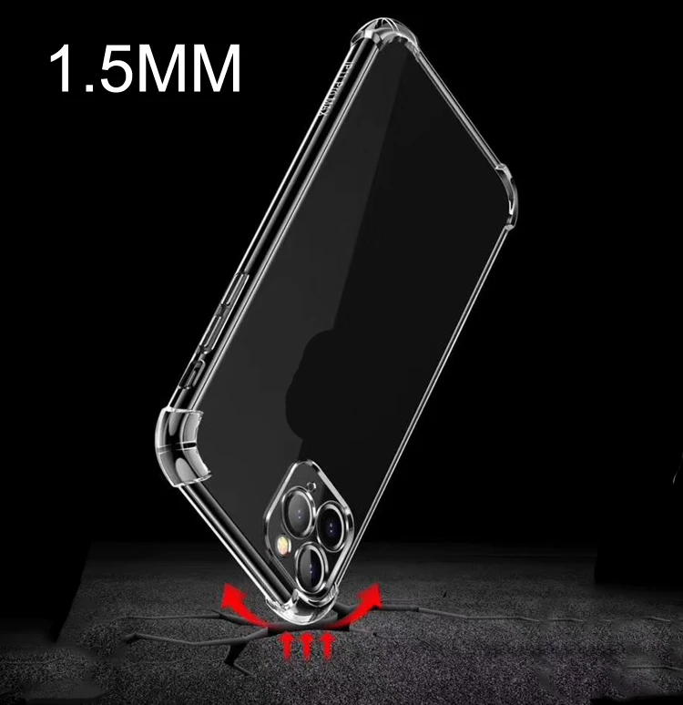 

Stock Goods Wholesale 1.5MM Airbag Shockproof Soft TPU Clear Transparent Phone Back Cover Case For Iphone 11