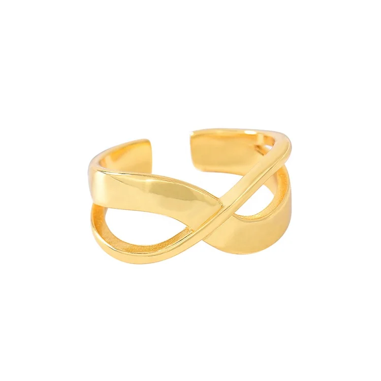 

Handmade Korean custom fashion women jewelry 925 pure silver 14k 18k gold plated female wide cross interwoven hollow rings, Customized color acceptable