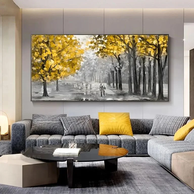60*120cm New Modern Handmade Knife Palette Oil Painting Tree Scenery Dark Wall Art for Home Decoration