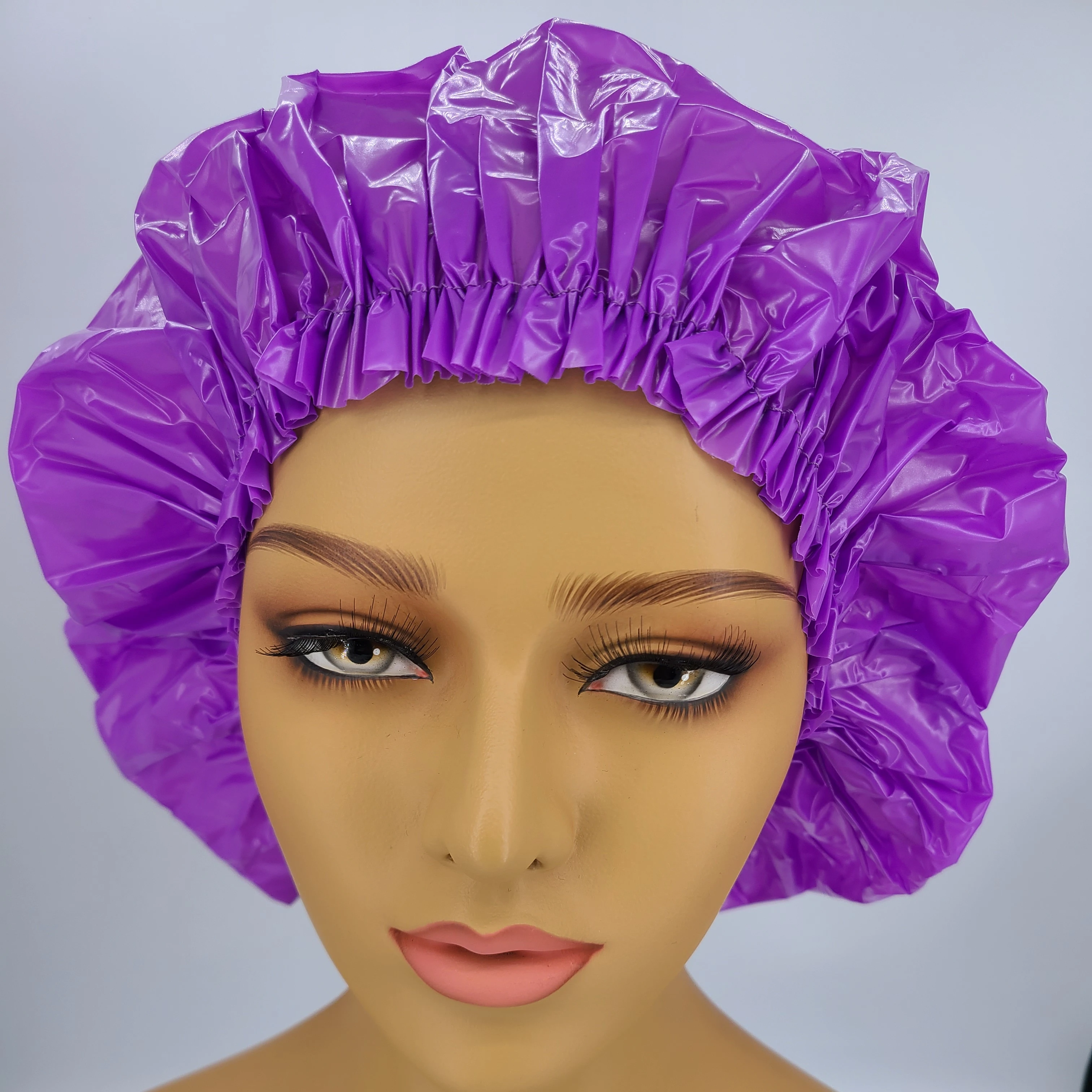 

Wholesale JUMBO Vinyl Shower Cap Comfortable Elastic Band .Waterproof custom logo