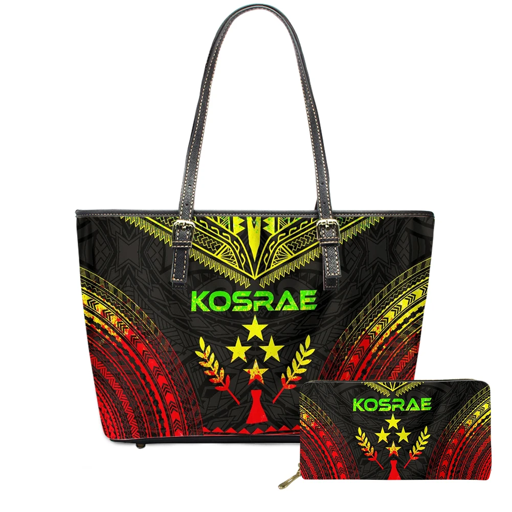 

Kosrae printed bags women handbags ladies 2021 Polynesian designer handbags famous brands leather handbags with purse 2 pcs set