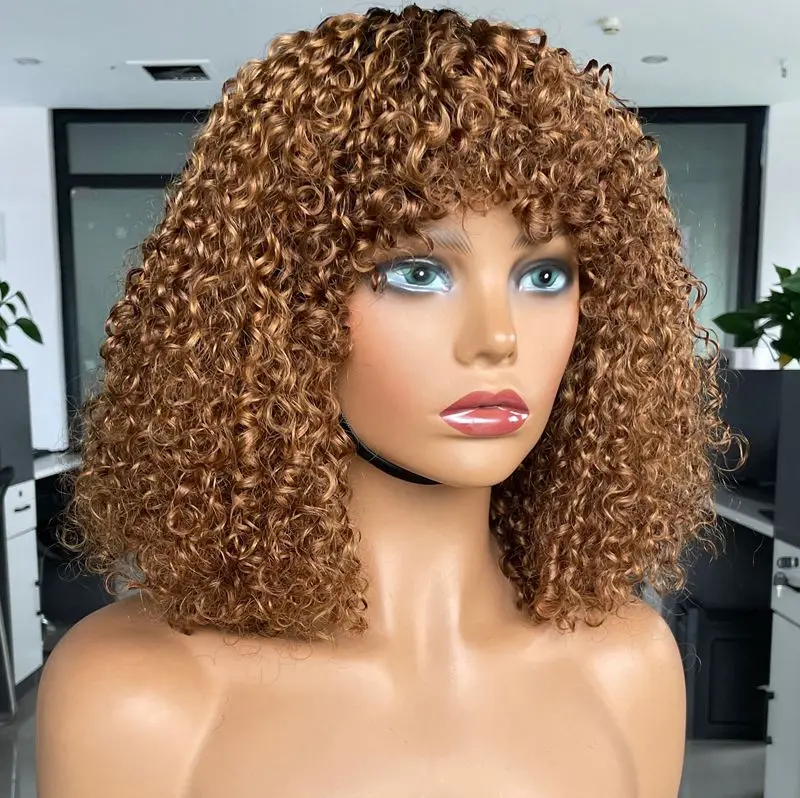 

Mayqueen Wholesale water wave short bob curly ombre color T1b30 Machine made human hair wigs with bang fringe for Black women