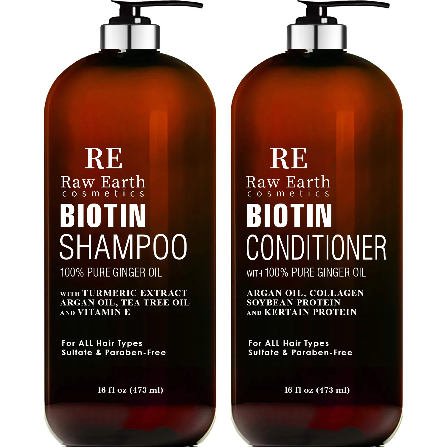 

RAW EARTH Biotin Shampoo and Conditioner Set with Ginger Oil & Keratin for Hair Loss and Thinning Hair and Fights Hair Loss