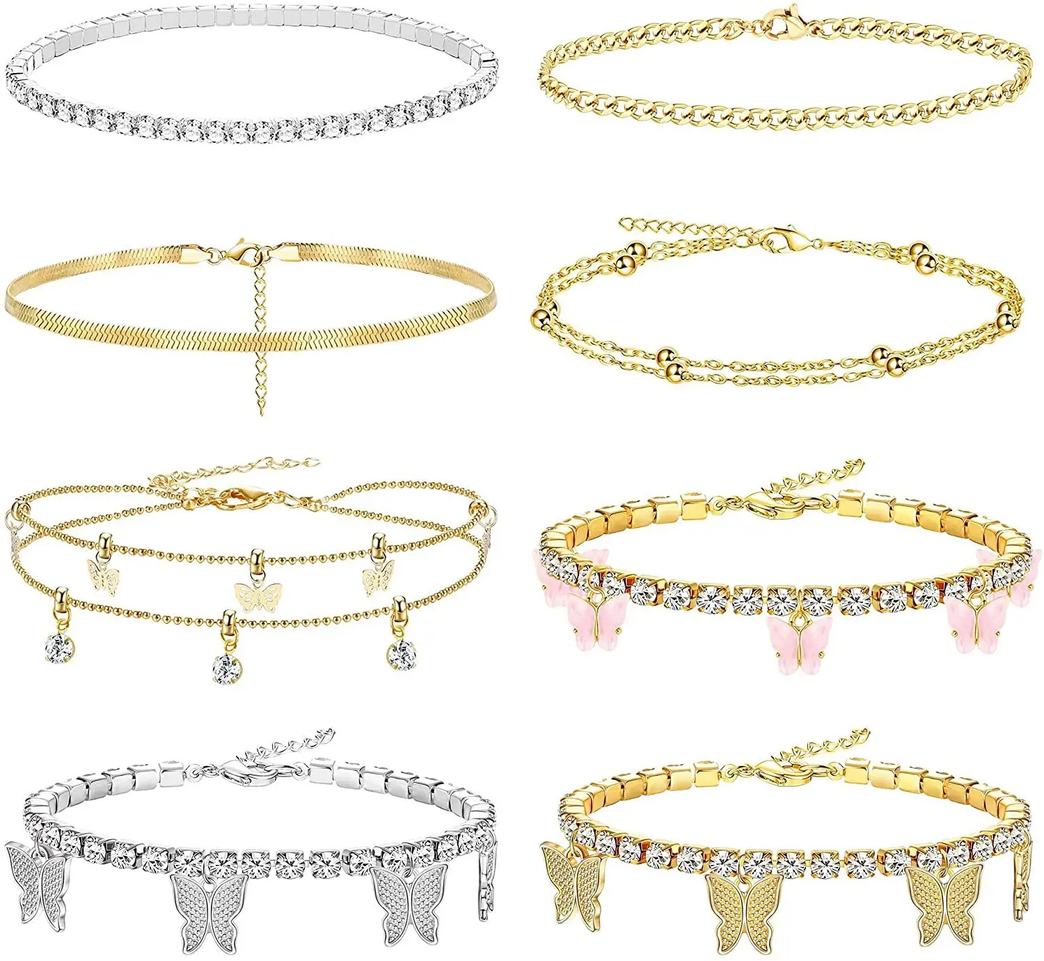 

Amazon Hot Sale Variety Luxury Butterfly Anklet Jewelry Customize Anklets, Gold\silver\pink