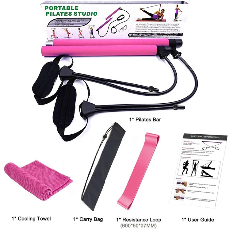 

Pilates Stick Yoga Bar Resistance Bands Set, Purple,pink,customized