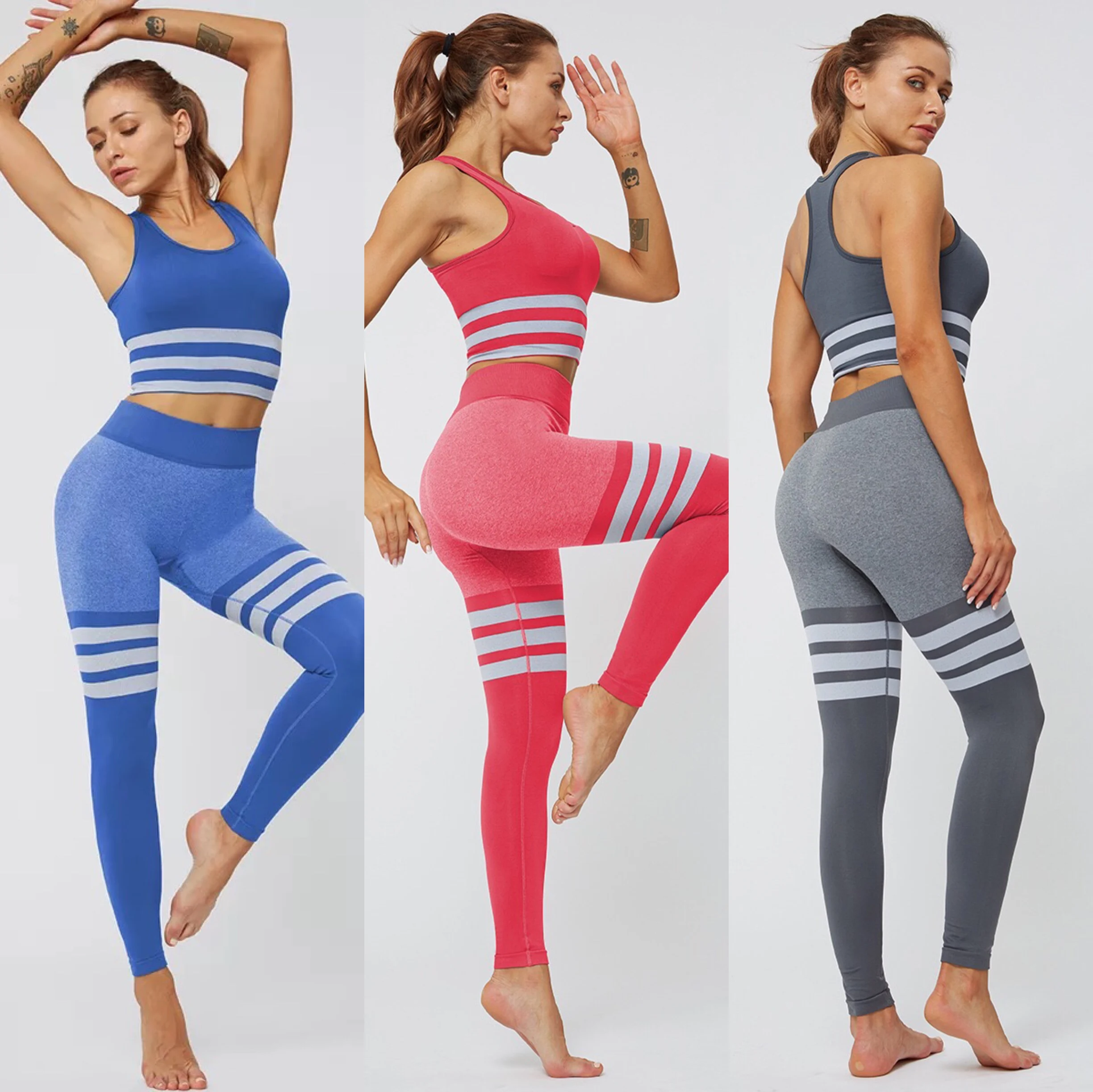 

BBLXF6088 high waist stretch fitness suit striped women sportswear high-end comfortable yoga set