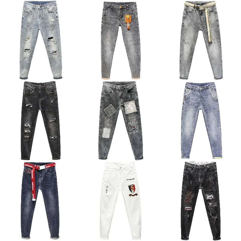 

Custom Men's Jeans Fashion Black Skinny Distressed Splash-ink Paint Pants Splatter Stacked Stretch Denim