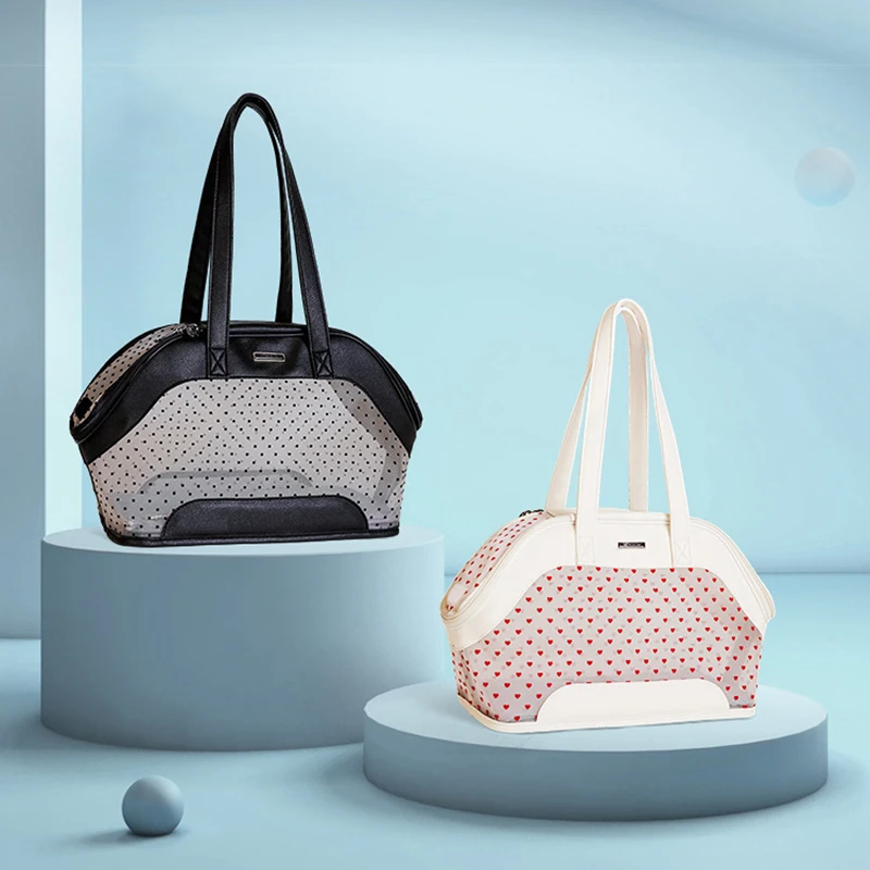

Outdoor Travel Portable Breathable PU Mesh Fabric Pet Single Shoulder Bags Cat Carrier, As picture