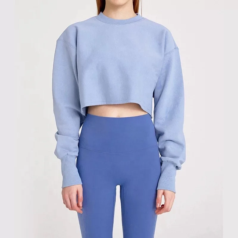 

KCOA Wholesale High Quality Plain Womens Crew Neck Pullover Cropped Sweatshirts, 5 colors in stock or oem