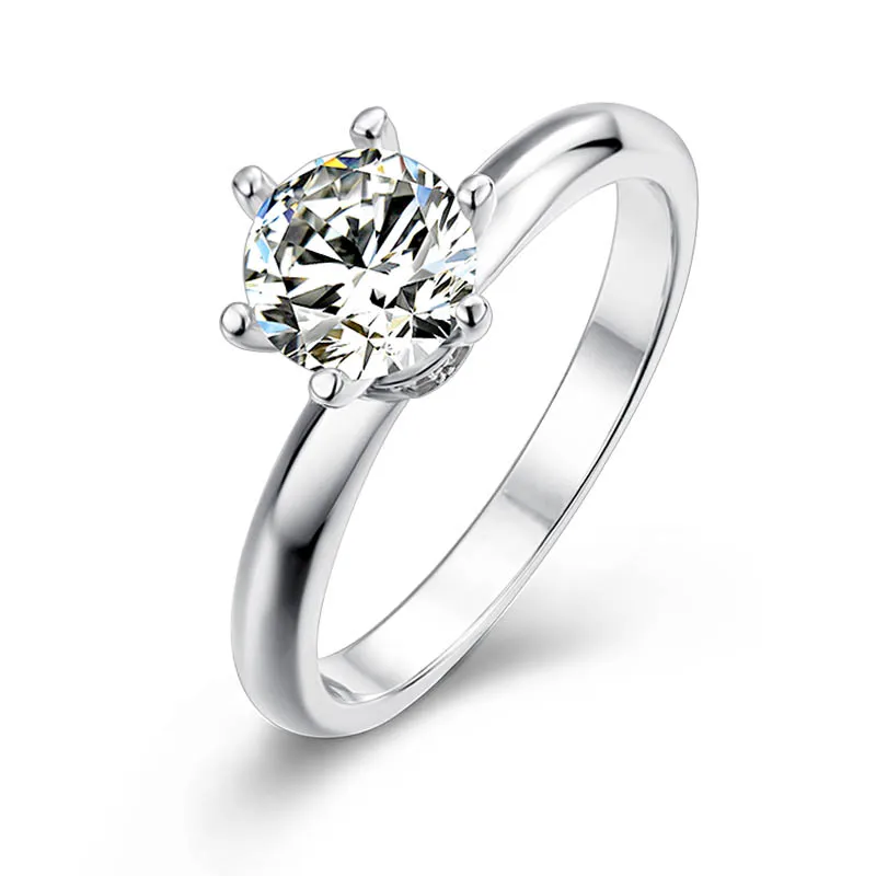 

Hottest 925 Sterling Silver White Gold Plated Jewelry 1ct 6.5mm Moissanite Diamond Engagement Wedding Ring
