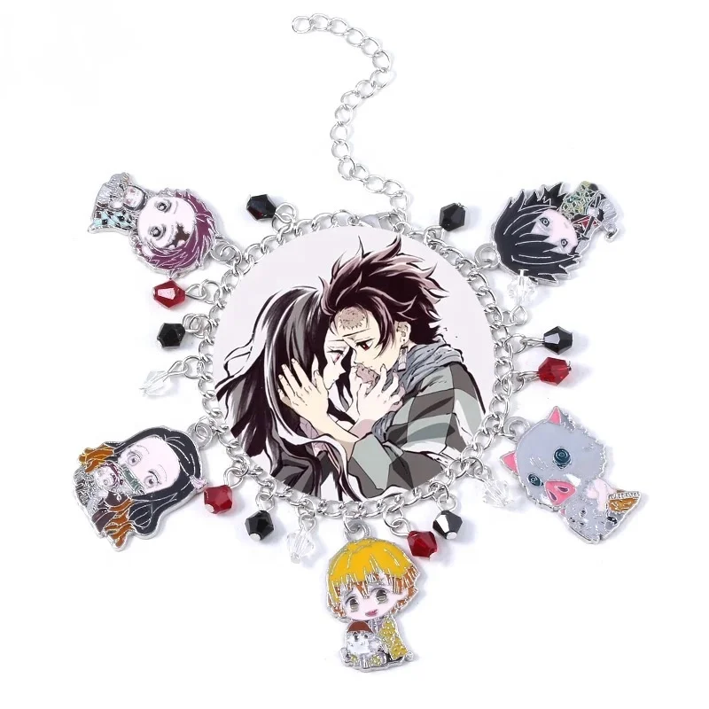 

Hot Anime Demon Slayer Kimetsu no Yaiba Bracelet Ghost Blade Pendant Key Holder Cosplay Jewelry For Women&Men Gift, Picture shows