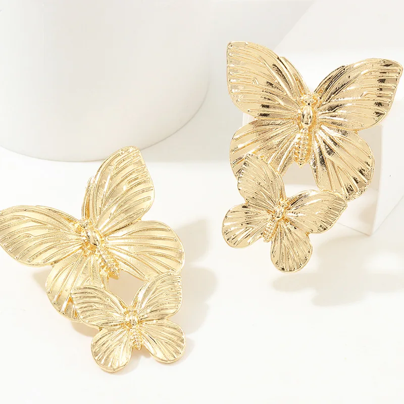 

2020 New Trendy Party Jewellery Accessories Stud Earrings for Women Golden Double Butterfly Earrings