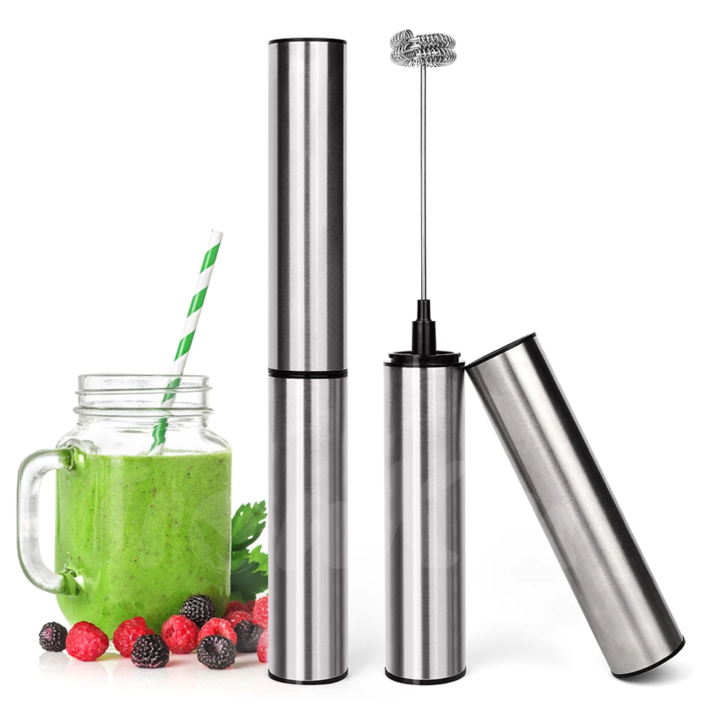 

electronic milk frother battery operated professional foamer oem custom hand hot cold cappuccino coffee mixer milk frother set, Silver