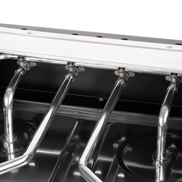 Cuisinière à gaz domestique RAF R.8507 avec quatre brûleurs, puissance de feu élevée, chaleur uniforme, supports de casseroles en fer noir et couvercle supérieur