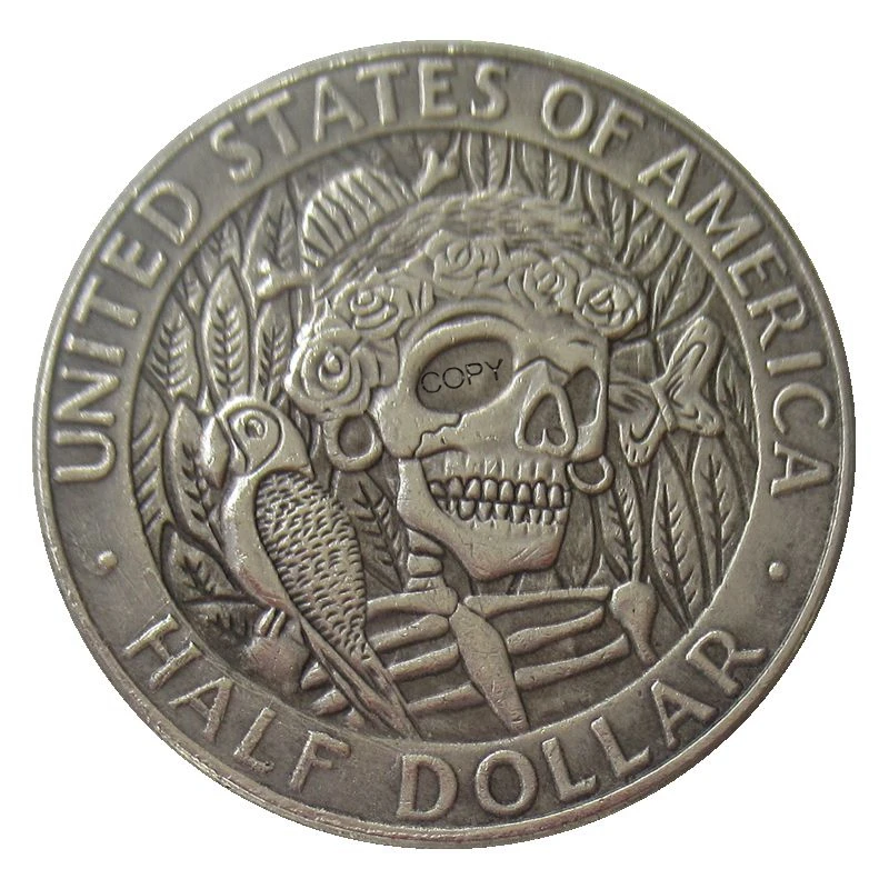 

FK(08) Hobo 1964 Kennedy Half Dollar zombie skeleton Silver Plated Reproduction Commemorative Coins
