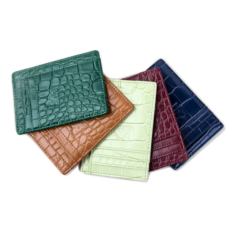 

Personalized custom men minimalist logo embossed crocodile leather card holder