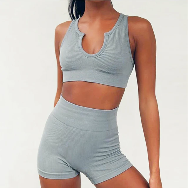 

Customizable Seamless Knitted Sexy Sports Bra Shorts Yoga Wear Fitness Sports Suit, 12color