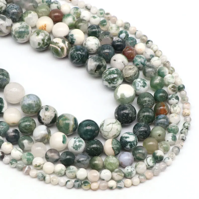 

Wholesale Natural Semi-precious Gemstone Round Smooth Tree Agate Beads For Jewelry Making, Green