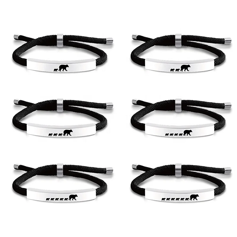 

Amazon Hot Selling Women Bracelets Fashion Jewelry Stainless Steel Mother's Day Gift Mama Bear Weave Bracelets