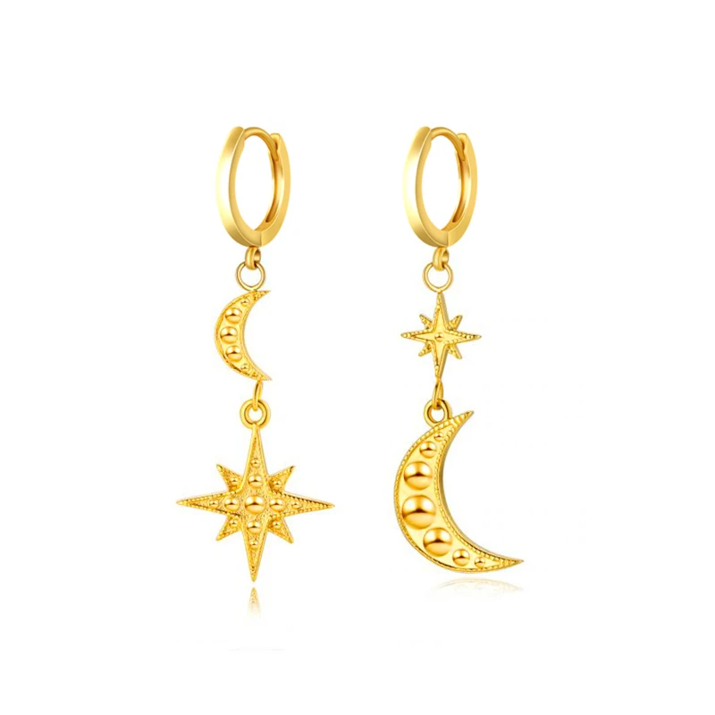 

S925 sterling silver European and American personalized asymmetrical star and moon pendant earrings jewelry