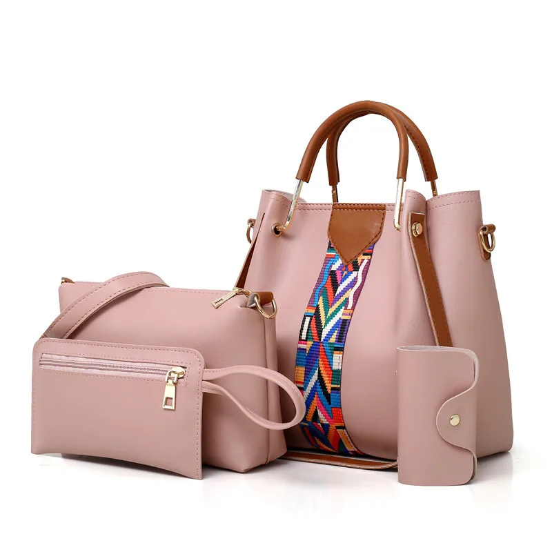 

China Wholesalers Large Capacity Women Handbags Set PU Leather Lady Hand bags 4 Pcs in 1 Set Cheap Pink Tote Handbags for Women, Green, pink, black, white, gray, red, brown