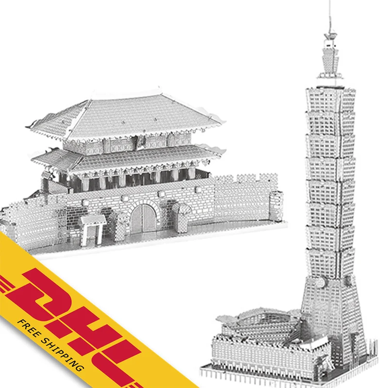 

3D Metal Puzzle Figure Toy China Taipei 101 Korea Sungnyemum Gate Metal Model DIY Toys Educational Jigsaw Puzzle Kids Toys, Silver