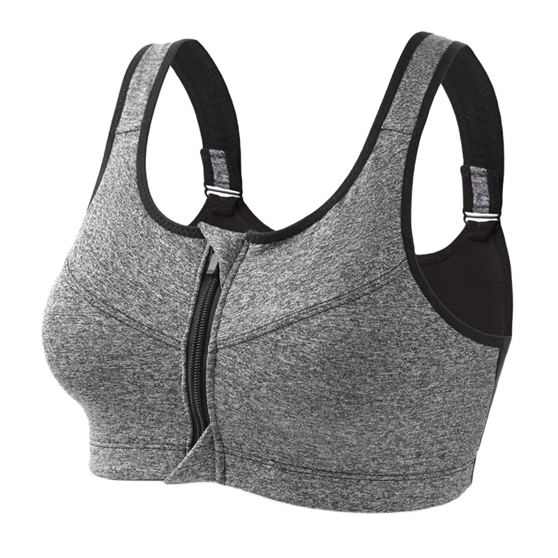 

Front Open Zip Up Wireless Gym Yoga High Impact Women Plus Size Sports Bra, 7 colors