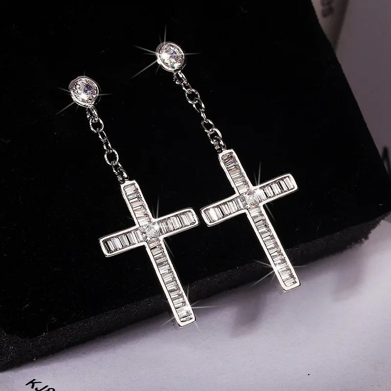 

Factory Wholesale Price Fashion Design KYED0407 CZ Earring Platinum Plated Crucifix shape 3A Zircon earring for Women